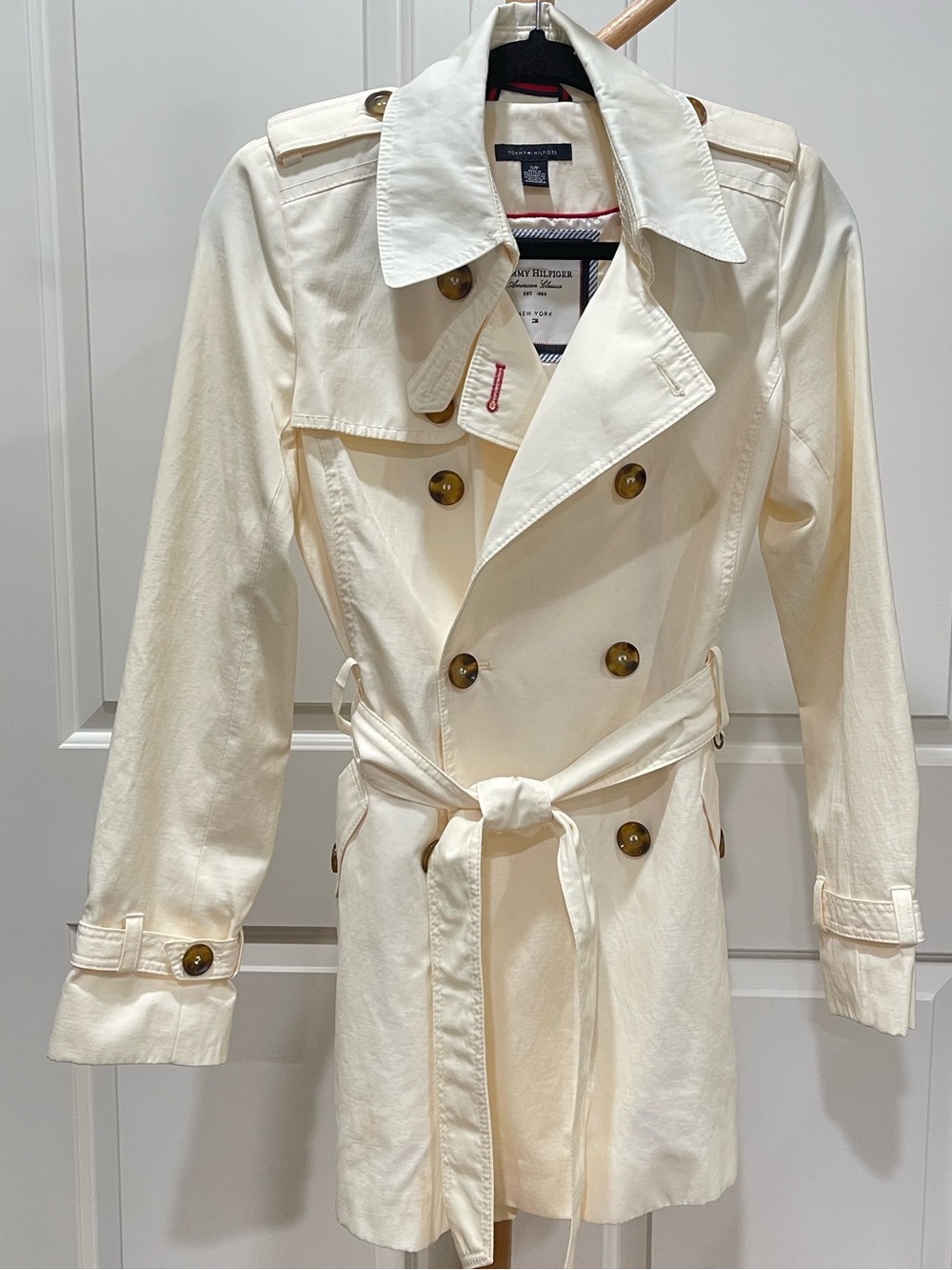 Tommy Hilfiger Women's Cream Double-Breasted Belted Trench Coat
